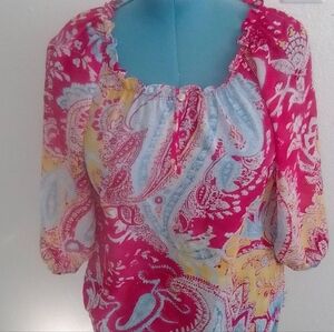 Woman's Chap's Short Sleeve Shirt Floral Sheer Small